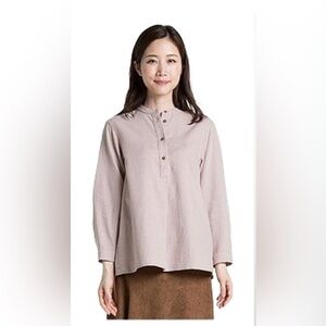 SMALL Uniqlo women’s cotton blouse long sleeve shirt pale dusty rose purple pink